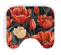 ENSFTF Toilet Mat Tulip Pattern Non-Slip Absorbent U-Shaped Contour Rug Extra Soft Flannel Contour Bathroom Mats for Toilet Base Washable Bathroom Floor Rug 50 * 40cm