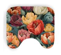 ENSFTF Toilet Mat Tulip Pattern Non-Slip Absorbent U-Shaped Contour Rug Extra Soft Flannel Contour Bathroom Mats for Toilet Base Washable Bathroom Floor Rug 50 * 40cm