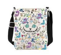 ENSIANTH Alice Gifts Alice - Bolso cruzado con correa para el hombro con texto en inglés "We're All Mad Here", 241231 Ac Cb, medium