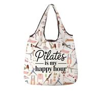 ENSIANTH Bolsa de compras plegable con estampado de pilates de gran capacidad, regalo para amantes del pilates, yoga, compras de comestibles, Pilates plegable 26318