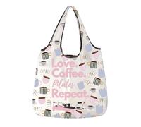 ENSIANTH Bolsa de compras portátil reutilizable para amantes del pilates, regalo para amantes del café, entusiastas del yoga, 2662 Pilates Coffee F