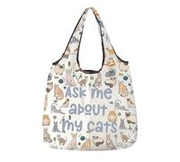 ENSIANTH Bolsas de comestibles reutilizables para amantes de los gatos, bolsas de compras reutilizables para dueños de mascotas, bolsa plegable para comestibles, 2662 Ask ..Cat F