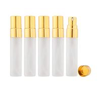 Enslz 10 botellas de cristal esmerilado transparente de 5 ml con atomizador de niebla fina de 5 ml para botellas de perfume y perfume rellenables (dorado)
