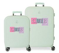 Enso Cute Girl Juego de maletas, Verde, Rígida, 4 Ruedas dobles