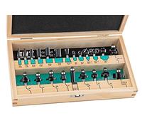 ENT 09022HKB Juego de 22 Fresas en Estuche de Madera Auténtica - Vástago de 8 mm - Cuchillas de Carburo - para Rebajadora