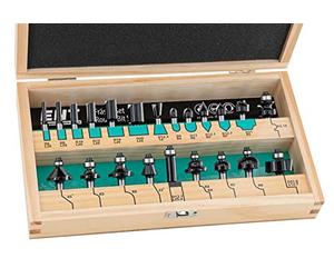 ENT 09022HKB Juego de 22 Fresas en Estuche de Madera Auténtica - Vástago de 8 mm - Cuchillas de Carburo - para Rebajadora