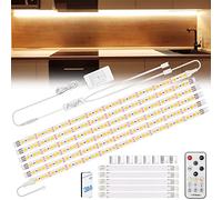 Enteenly Tira LED Blanca Cálido 3 Metros, Debajo de Los Armarios, Kit de Luz Led con Mando a Distancia para Vitrina, Cocina, Escritorio, Estantería, Armario, Iluminación de Fondo, 2700K
