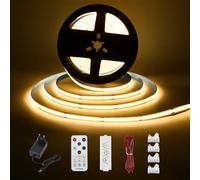 Enteenly Tira LED COB Blanco Cálido 3 Metros, Kit de Tira de Luz para Bajo Gabinete con Control Remoto RF para Vitrina, Cocina, Escritorio, Estante, Armario, Incluye Adaptador de 24V, 2700K