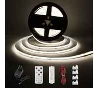Enteenly Tira LED COB Blanco Frío 3 Metros, Kit de Tira de Luz para Bajo Gabinete con Control Remoto RF para Vitrina, Cocina, Escritorio, Estante, Armario, Incluye Adaptador de 24V, 6500K