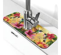 Entemne Alfombrilla absorbente de hibisco para grifo de fregadero de cocina, bandeja de recogida de goteo, almohadilla de drenaje para encimera de baño