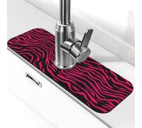 Entemne Alfombrilla de grifo con estampado de cebra negra y rosa intenso para fregadero de cocina, protector absorbente de salpicaduras, bandeja de drenaje para grifo de baño