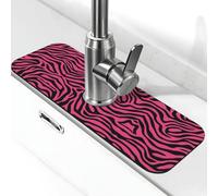 Entemne Alfombrilla de grifo con estampado de cebra rosa y negra para fregadero de cocina, absorbente, protector de salpicaduras, bandeja de desagüe, alfombrilla de drenaje para encimera de baño
