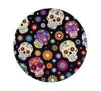 Entemne Alfombrilla de ratón redonda pequeña con diseño de calavera de azúcar de México, floral, base de goma antideslizante, alfombrilla de mouse de 20 cm, alfombrilla de mouse portátil lavable para