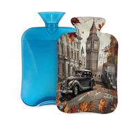 Entemne Bolsa de agua caliente de 2 L con diseño de hojas de arce del Big Ben de Londres, bolsa de agua caliente con funda, bolsa de terapia reutilizable para aliviar el dolor, calambres menstruales
