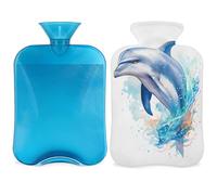 Entemne Bolsa de agua caliente de 2 litros, acuarela, delfín, salto, pintura artística, bolsa de agua caliente con funda, bolsa de terapia reutilizable para aliviar el dolor, calambres menstruales