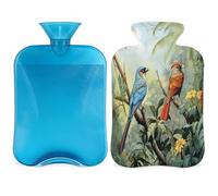 Entemne Bolsa de agua caliente de 2 litros, animales del bosque, loros, pájaros, bolsa de agua caliente con funda, bolsa de terapia reutilizable para aliviar el dolor, calambres menstruales, dolor