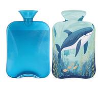 Entemne Bolsa de agua caliente de 2 litros, ballena, peces de mar, animales, bolsa de agua caliente con funda, bolsa de terapia reutilizable para aliviar el dolor, calambres menstruales, dolor