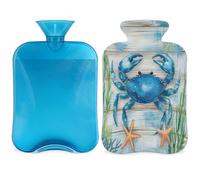 Entemne Bolsa de agua caliente de 2 litros, cangrejo, coral, estrella de mar, bolsa de agua caliente con funda, bolsa de terapia reutilizable para aliviar el dolor, calambres menstruales, dolor