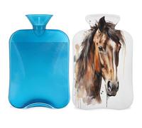 Entemne Bolsa de agua caliente de 2 litros con acuarela, pintura artística de caballo, bolsa de agua caliente con funda, bolsa de terapia reutilizable para aliviar el dolor, calambres menstruales