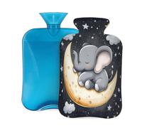 Entemne Bolsa de agua caliente de 2 litros con diseño de elefante y luna, bolsa de terapia reutilizable para aliviar el dolor, calambres menstruales, dolor muscular, regalo cálido de invierno