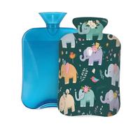 Entemne Bolsa de agua caliente de 2 litros con diseño de elefantes de dibujos animados con funda, bolsa de terapia reutilizable para aliviar el dolor, calambres menstruales, dolor muscular, regalo
