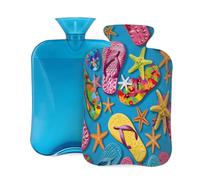Entemne Bolsa de agua caliente de 2 litros, con diseño de estrella de mar, bolsa de agua caliente azul con funda, bolsa de terapia reutilizable para aliviar el dolor, calambres menstruales, dolor