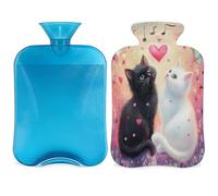 Entemne Bolsa de agua caliente de 2 litros con diseño de gatos blancos y negros, bolsa de agua caliente con funda, bolsa de terapia reutilizable para aliviar el dolor, calambres menstruales, dolor