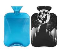 Entemne Bolsa de agua caliente de 2 litros con diseño de lobo aullando y luna, bolsa de terapia reutilizable para aliviar el dolor, calambres menstruales, dolor muscular, regalo cálido de invierno