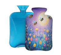 Entemne Bolsa de agua caliente de 2 litros con diseño de luna, animales, abejas, flores, bolsa de agua caliente con funda, bolsa de terapia reutilizable para aliviar el dolor, calambres menstruales
