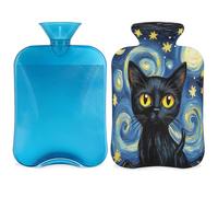 Entemne Bolsa de agua caliente de 2 litros con diseño de noche estrellada, diseño de animales y gatos, bolsa de agua caliente con funda, bolsa de terapia reutilizable para aliviar el dolor, calambres