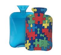 Entemne Bolsa de agua caliente de 2 litros con diseño de rompecabezas colorido con funda, bolsa de terapia reutilizable para aliviar el dolor, calambres menstruales, dolor muscular, regalo de calor de