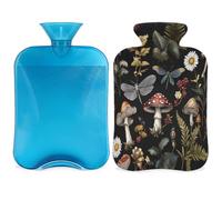 Entemne Bolsa de agua caliente de 2 litros con diseño floral de hongos del bosque, bolsa de agua caliente con funda, bolsa de terapia reutilizable para aliviar el dolor, calambres menstruales, dolor