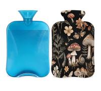 Entemne Bolsa de agua caliente de 2 litros con diseño floral de hongos y plantas del bosque, bolsa de agua caliente con funda, bolsa de terapia reutilizable para aliviar el dolor, calambres