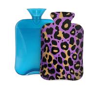 Entemne Bolsa de agua caliente de 2 litros con estampado de leopardo morado amarillo con funda, bolsa de terapia reutilizable para aliviar el dolor, calambres menstruales, dolor muscular, regalo de