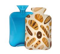 Entemne Bolsa de agua caliente de 2 litros con patrón de pan tostado, bolsa de agua caliente con funda, bolsa de terapia reutilizable para aliviar el dolor, calambres menstruales, dolor muscular
