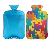 Entemne Bolsa de agua caliente de 2 litros con patrón de rompecabezas colorido con funda, bolsa de terapia reutilizable para aliviar el dolor, calambres menstruales, dolor muscular, regalo de calor de