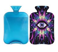 Entemne Bolsa de agua caliente de 2 litros con pintura artística contra el mal de ojo, bolsa de agua caliente con funda, bolsa de terapia reutilizable para aliviar el dolor, calambres menstruales