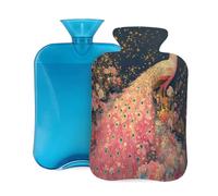 Entemne Bolsa de agua caliente de 2 litros con pintura artística de pavo real rosa dorado con funda, bolsa de terapia reutilizable para aliviar el dolor, calambres menstruales, dolor muscular, regalo