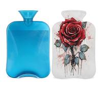 Entemne Bolsa de agua caliente de 2 litros con pintura artística de rosas rojas, bolsa de agua caliente con funda, bolsa de terapia reutilizable para aliviar el dolor, calambres menstruales, dolor