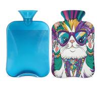 Entemne Bolsa de agua caliente de 2 litros con pintura colorida de gato, bolsa de agua caliente con funda, bolsa de terapia reutilizable para aliviar el dolor, calambres menstruales, dolor muscular
