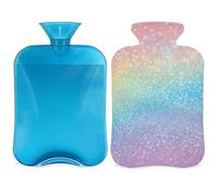 Entemne Bolsa de agua caliente de 2 litros con purpurina pastel arcoíris degradado con funda, bolsa de terapia reutilizable para aliviar el dolor, calambres menstruales, dolor muscular, regalo cálido