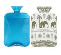 Entemne Bolsa de agua caliente de 2 litros, diseño bohemio, étnico, elefantes, bolsa de agua caliente con funda, bolsa de terapia reutilizable para aliviar el dolor, calambres menstruales, dolor