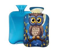 Entemne Bolsa de agua caliente de 2 litros, diseño de búho, árbol de dibujos animados, luna, bolsa de agua caliente con funda, bolsa de terapia reutilizable para aliviar el dolor, calambres