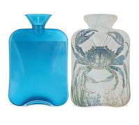 Entemne Bolsa de agua caliente de 2 litros, diseño de cangrejo oceánico, pintura de animales, bolsa de agua caliente con funda, bolsa de terapia reutilizable para aliviar el dolor, calambres