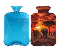 Entemne Bolsa de agua caliente de 2 litros, diseño de elefantes africanos, puesta de sol, bolsa de agua caliente con funda, bolsa de terapia reutilizable para aliviar el dolor, calambres menstruales
