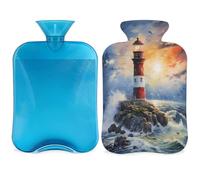 Entemne Bolsa de agua caliente de 2 litros, diseño de faro, pintura artística, bolsa de agua caliente con funda, bolsa de terapia reutilizable para aliviar el dolor, calambres menstruales, dolor