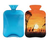 Entemne Bolsa de agua caliente de 2 litros, diseño de jirafa africana, vida silvestre, puesta de sol, bolsa de agua caliente con funda, bolsa de terapia reutilizable para aliviar el dolor, calambres