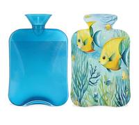 Entemne Bolsa de agua caliente de 2 litros, diseño de peces tropicales, océano, mar, acuarela, bolsa de agua caliente con funda, bolsa de terapia reutilizable para aliviar el dolor, calambres