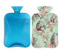 Entemne Bolsa de agua caliente de 2 litros, diseño floral, árbol, animal, mono, bolsa de agua caliente con funda, bolsa de terapia reutilizable para aliviar el dolor, calambres menstruales, dolor