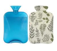 Entemne Bolsa de agua caliente de 2 litros, helechos del bosque, hojas verdes, bolsa de agua caliente con funda, bolsa de terapia reutilizable para aliviar el dolor, calambres menstruales, dolor